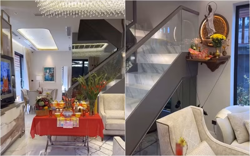 Màu sắc và họa tiết từ gạch lát nền đến tủ kệ, bàn ghế... đều rất hòa hợp.