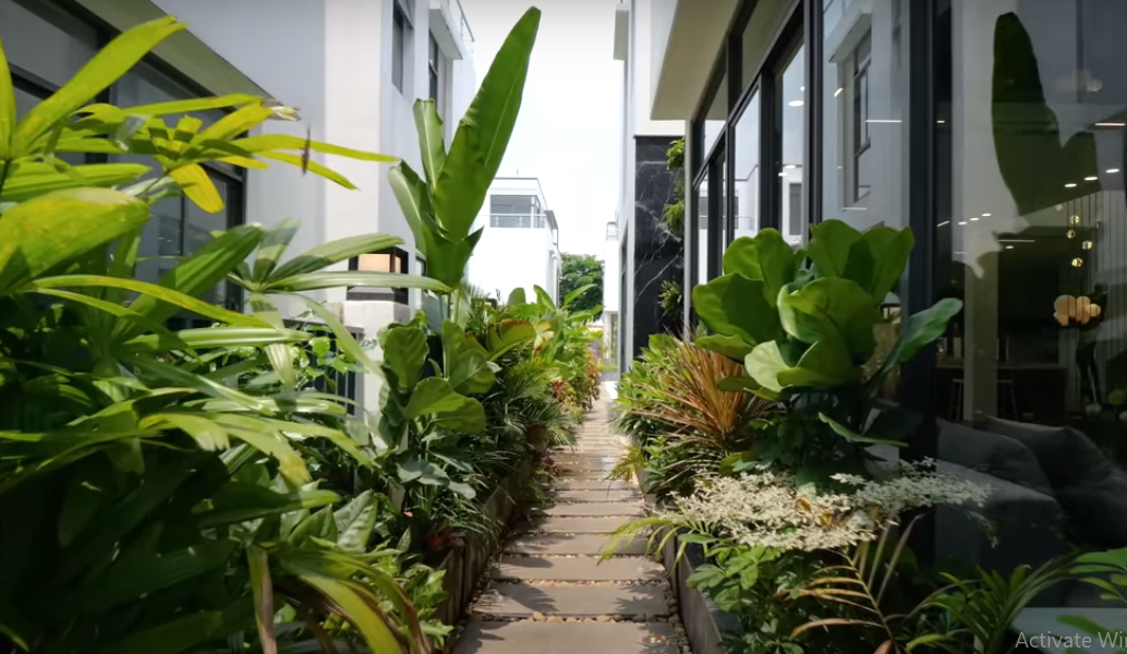 Khu đất khá rộng nhưng diện tích xây dựng chỉ chiếm 120 m2, còn lại dành cho không gian sân vườn.