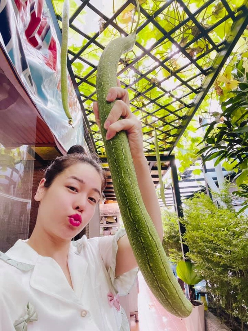 Nhật Kim Anh thích thú mỗi lần thu hoạch trong vườn nhà.