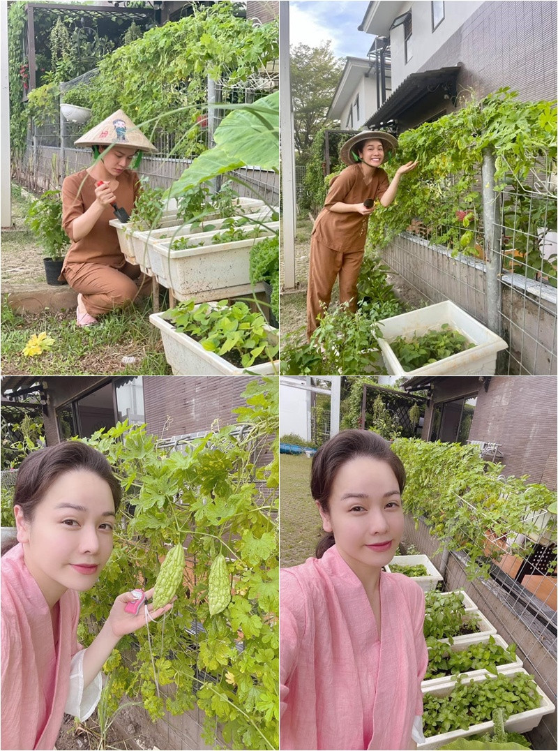 Nữ diễn viên hóa "nông dân" trong vườn nhà. Nguồn ảnh: Facebook, Instagram NV