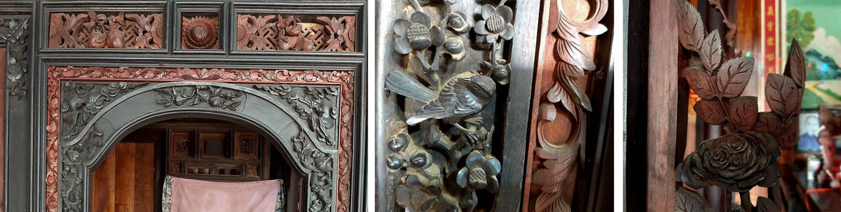 Kỹ thuật chạm khắc, cách trình bày và bố cục đều hết sức sáng tạo, kết hợp nhuần nhuyễn giữa phong cách Huế, Nam bộ và mỹ thuật phương Tây. Ảnh: Dân Việt