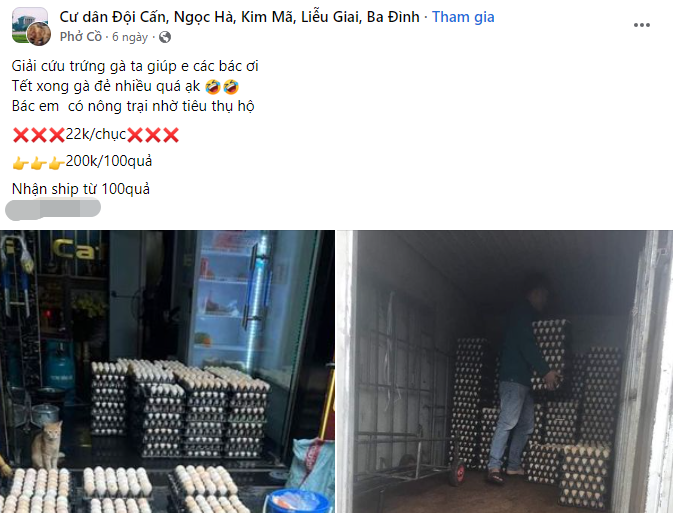 Trên mạng xã hội, nhiều tài khoản cũng đăng tải hình ảnh kèm thông tin "Giải cứu trứng gà ta". Ảnh chụp màn hình