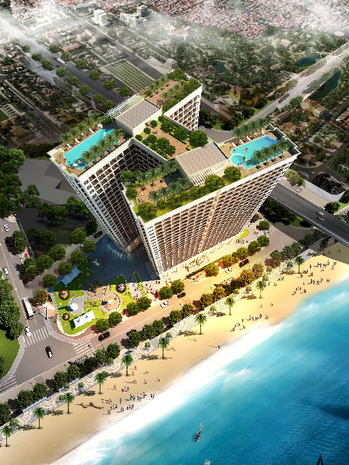 Khu phức hợp Hòa Bình Green Đà Nẵng là một dự án mang tính biểu tượng khác của Hòa Bình. Dự án được khởi công từ tháng 3/2016 với quy mô hơn 1.000 căn hộ và phòng khách sạn tiêu chuẩn 5 sao. Ảnh: Hoabinhgroup