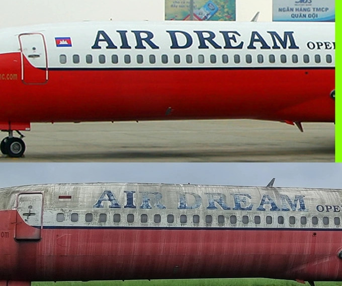 Theo ghi nhận của PV Dân trí, so với thời điểm 2007, dòng chữ AIR DREAM trên thân chiếc Boeing 727-200 đã bạc màu. Ảnh: Dân trí