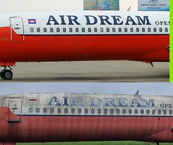 Theo ghi nhận của PV Dân trí, so với thời điểm 2007, dòng chữ AIR DREAM trên thân chiếc Boeing 727-200 đã bạc màu. Ảnh: Dân trí