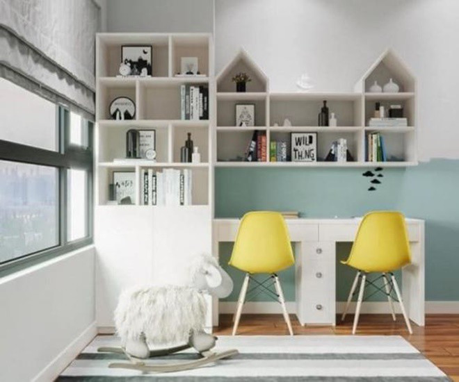 Góc học tập của hai nhóc tỳ nhà Đan Lê.