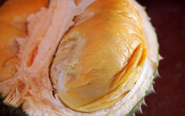 Sầu riêng gai đen có cơm dày, ngọt vừa phải, ít xơ, hạt lép nhiều. Đặc biệt, phần cơm đặc, khô, không bị nhão nên được nhiều người yêu thích. Ảnh: Facebook