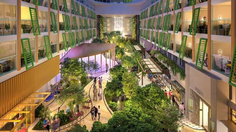 Trên du thuyền còn có thác nước cao 16 mét, bức tường leo núi, quán bar, và khu phố "Central Park" lấy cảm hứng từ công viên đô thị nổi tiếng của Thành phố New York. Ảnh: Thenationalnews