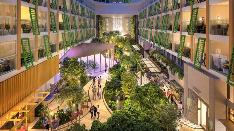 Trên du thuyền còn có thác nước cao 16 mét, bức tường leo núi, quán bar, và khu phố "Central Park" lấy cảm hứng từ công viên đô thị nổi tiếng của Thành phố New York. Ảnh: Thenationalnews