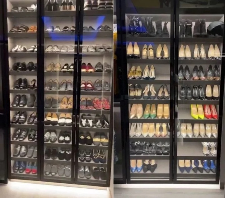 Trấn Thành dành riêng 1 gian phòng trong nhà làm tủ chứa giày, sương sương hơn cả trăm đôi với đủ các nhãn hiệu đắt tiền. Ảnh: FBNV