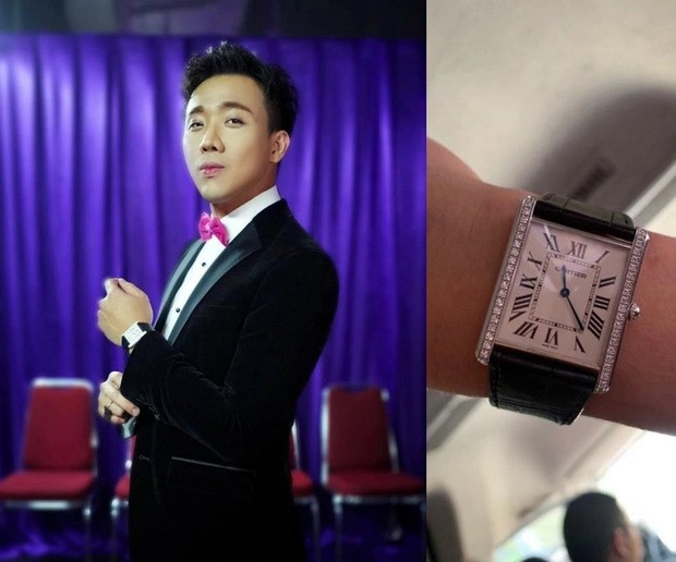 MC Trấn Thành đặc biệt yêu thích mẫu đồng hồ nạm kim cương sang trọng. Trong bộ sưu tập của Trấn Thành có chiếc Cartier Tank Anglaise Diamond giá khoảng 1,3 tỷ đồng. Ảnh: Thethaovanhoa