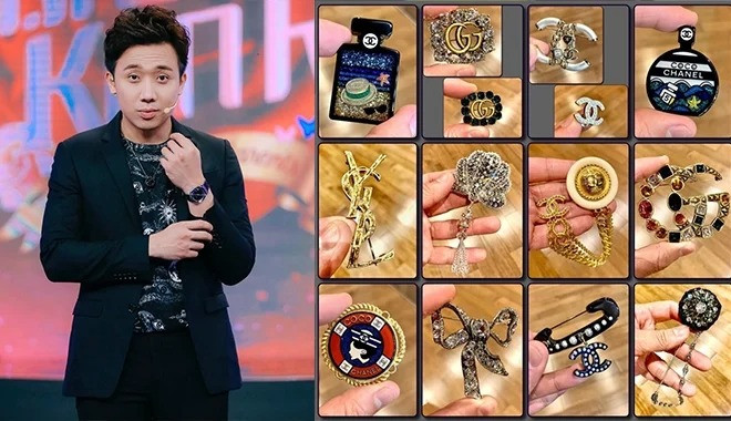 Chưa hết, Trấn Thành mua đến 14 chiếc ghim cài áo đến từ những nhà mốt đình đám: Chanel, Gucci và D&amp;G... Ảnh: FBNV