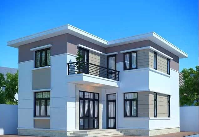 Mẫu nhà chữ L mái bằng phổ biến ở các vùng nông thôn. Ảnh: Thietkenhadepmoi