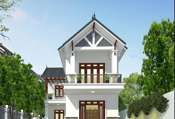 Mẫu nhà 2 tầng mái tôn giả ngói đơn giản phù hợp cho gia đình khoảng 4 - 5 thành viên. Ảnh: Thietkenhadepmoi