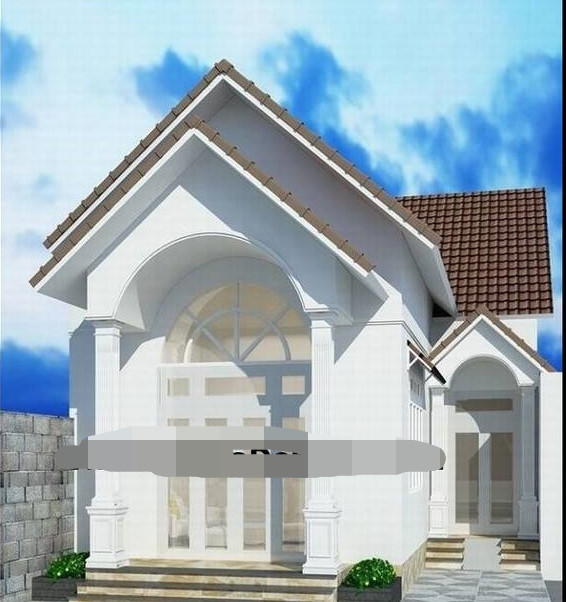 Nhà mái thái chữ L xây trên khu đất 5×20 gồm 2 phòng ngủ. Khoảng diện tích nhất định xung quanh nhà là không gian để trồng cây và tiểu cảnh. Ảnh: Thietkenhadepmoi