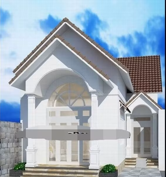 Nhà mái thái chữ L xây trên khu đất 5×20 gồm 2 phòng ngủ. Khoảng diện tích nhất định xung quanh nhà là không gian để trồng cây và tiểu cảnh. Ảnh: Thietkenhadepmoi