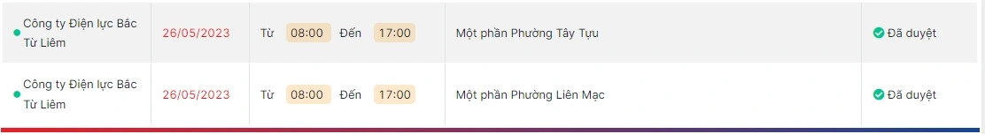 Đáng chú ý, một phần phường Tây Tựu và phường Liên Mạc (quận Nam Từ Liêm) bị tạm ngưng cung cấp điện từ 8h đến 17h. Ảnh chụp màn hình