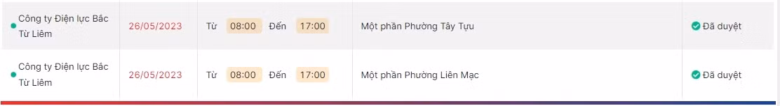 Đáng chú ý, một phần phường Tây Tựu và phường Liên Mạc (quận Nam Từ Liêm) bị tạm ngưng cung cấp điện từ 8h đến 17h. Ảnh chụp màn hình