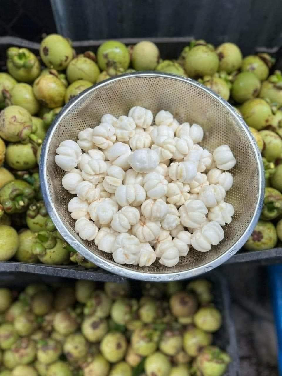Đáng chú ý, măng cụt xanh có giá đắt gấp 3-4 lần giá măng cụt chín, khoảng 80.000 - 120.000đ/kg nguyên vỏ và khoảng 350.000 - 550.000đ/kg đã sơ chế bóc vỏ. Ảnh: Facebook