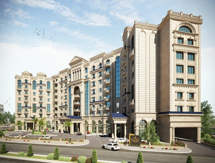 Không gian bên ngoài lộng lẫy của Cung điện Hoàng gia Qatar. Ảnh: Behance