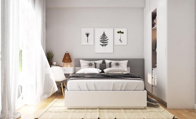 Phòng ngủ tràn ngập ánh sáng.