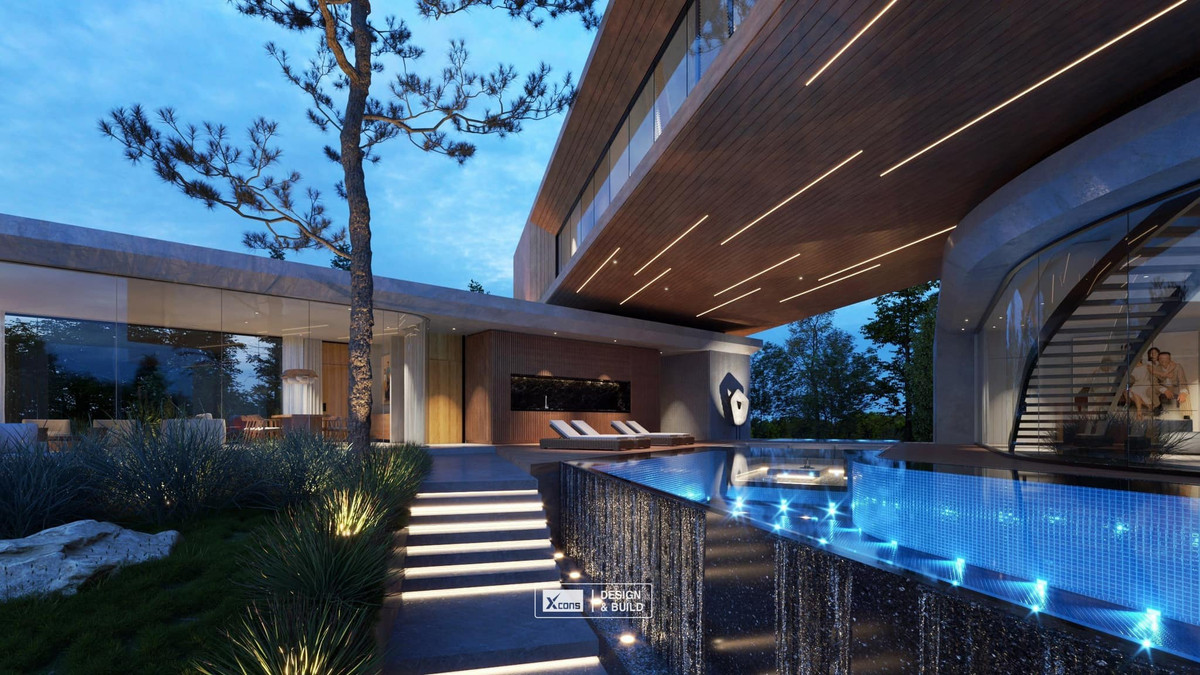 Bể bơi lớn ngoài trời thiết kế chẳng kém một khu nghỉ dưỡng cao cấp.