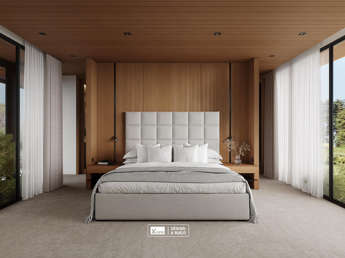 Phòng ngủ đơn giản, thiết kế mở.