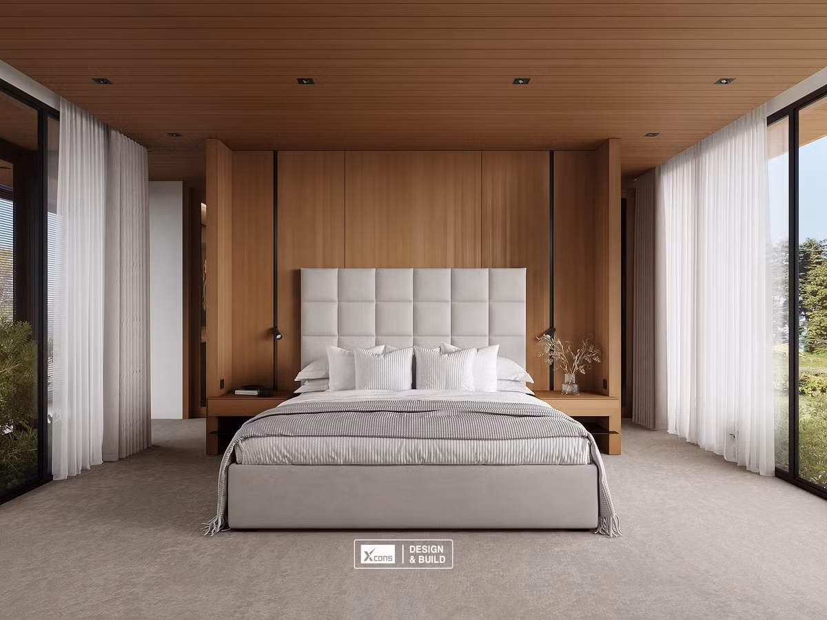 Phòng ngủ đơn giản, thiết kế mở.