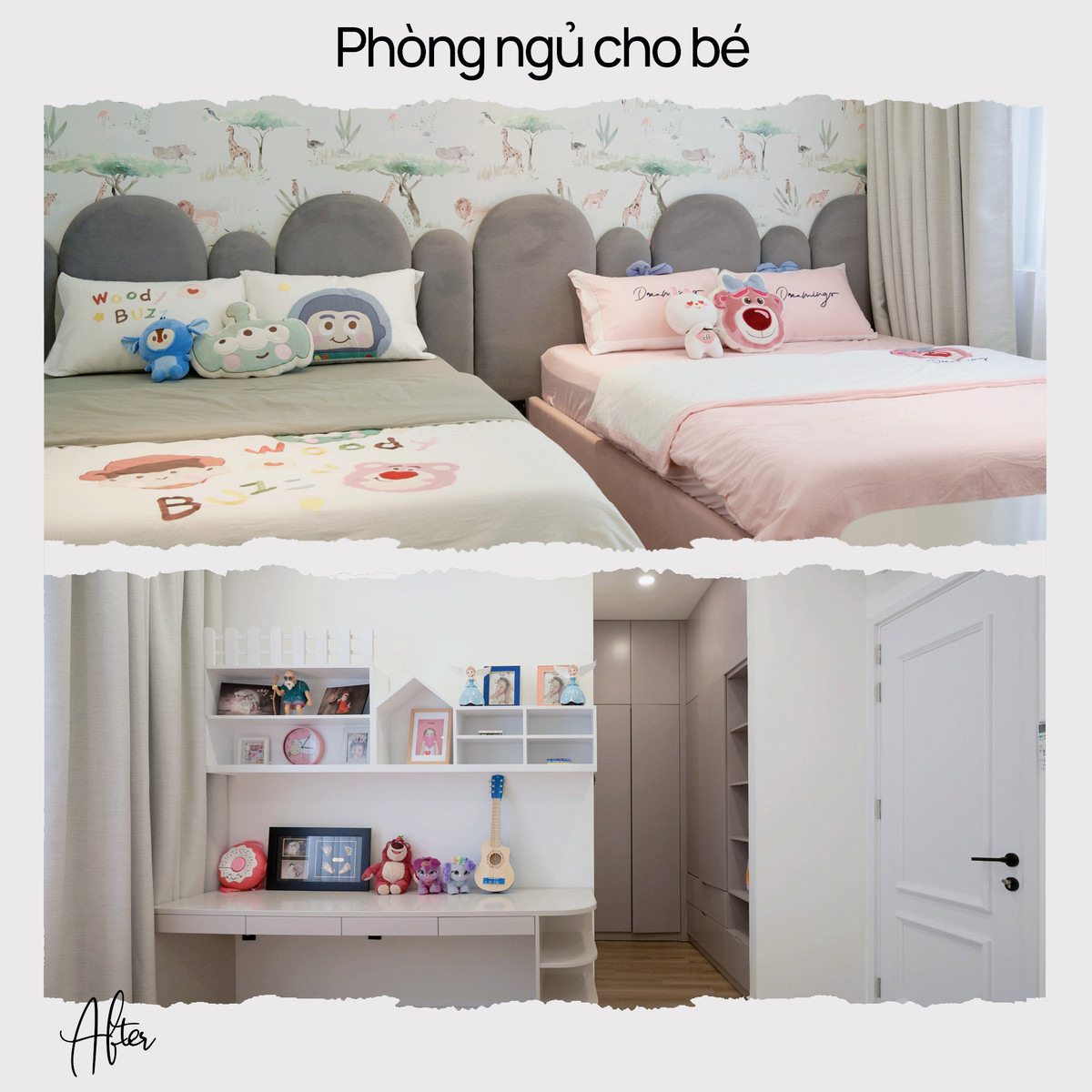 Phòng ngủ cho bé tiện nghi với gam màu tươi sáng.