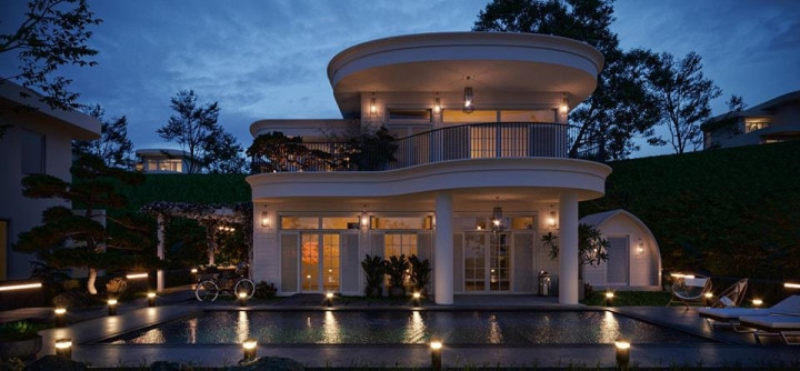 Phía ngoài biệt thự có vườn hoa rộng, phù hợp để cả gia đình ngồi thưởng trà, ngắm hoa, tận hưởng khí trời.