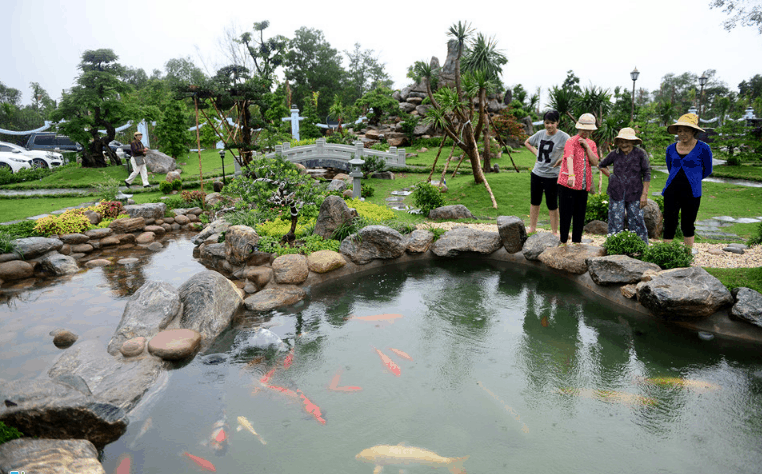 Trong khuôn viên Nhà thờ Tổ, nghệ sĩ Hoài Linh còn trồng rất nhiều cây cảnh, cây bonsai, trang trí hòn non bộ... Ảnh: Vntrip