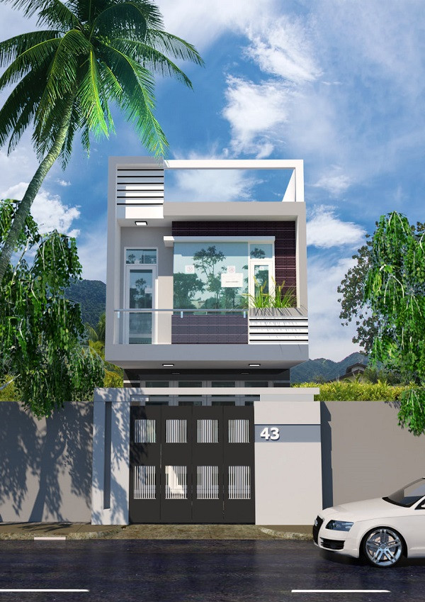 Mẫu nhà ống 2 tầng ấn tượng với đường nét đặc trưng của phong cách hiện đại, toát lên vẻ phóng khoáng. Ảnh: Arviet