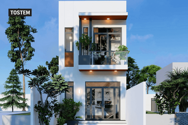 Nhà ống 2 tầng sử dụng của nhôm kính vừa tiết kiệm chi phí vừa tạo không gian mở. Ảnh: Tostemvietnam