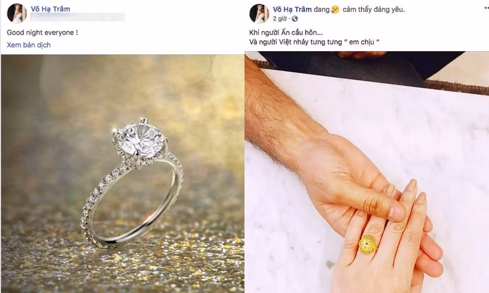 Bên cạnh đó, Võ Hạ Trâm từng tiết lộ được chồng tặng nhẫn kim cương vào kỷ niệm ngày cưới. Ảnh: Facebook