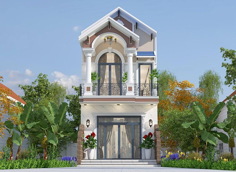 Nhà phố 2 tầng mái thái mang kiến trúc tân cổ hiện đại. Ảnh: Noithatalpha