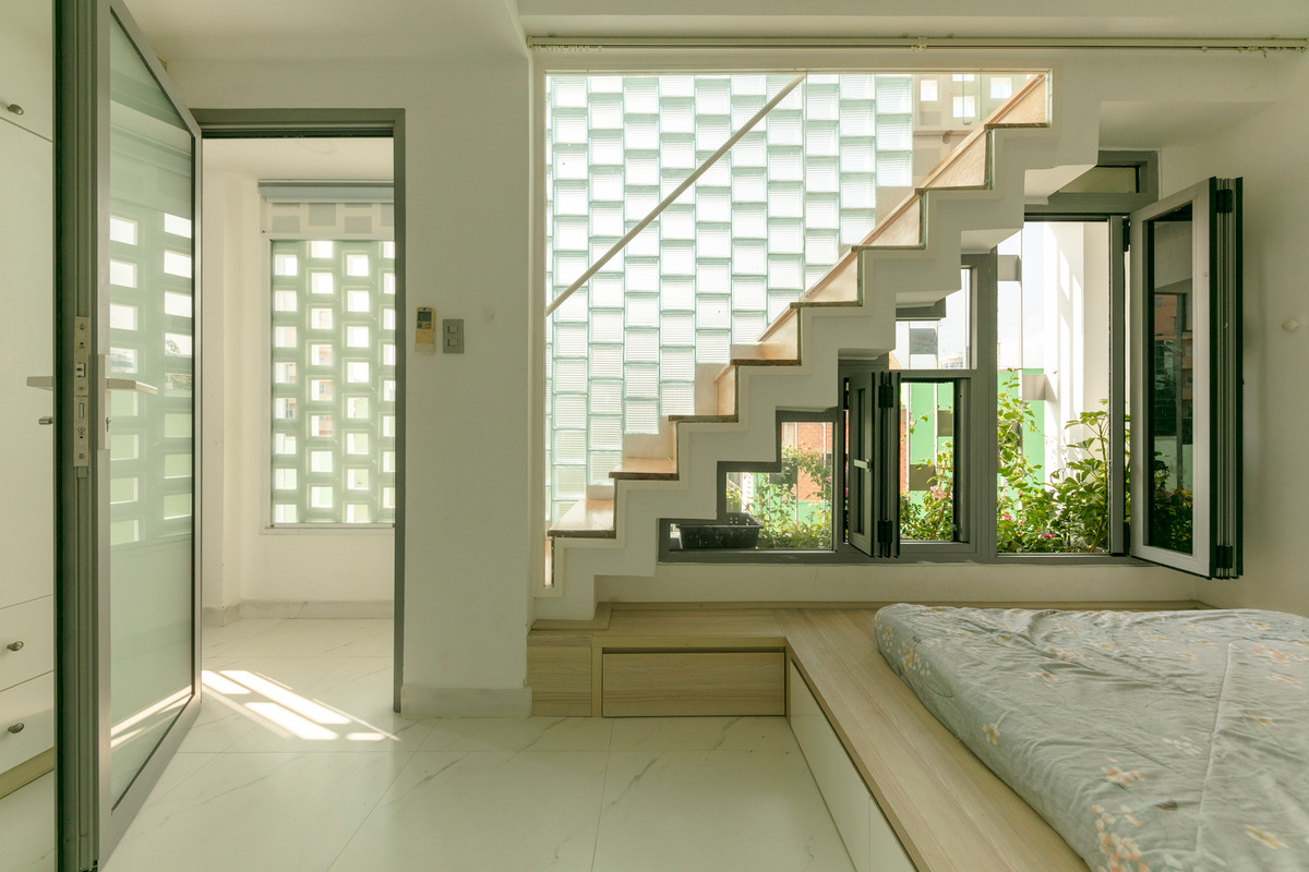 Các phòng ngủ được bố trí ở tầng trên.