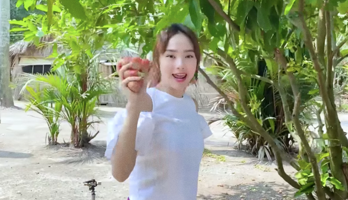 Trong khu vườn rộng lớn này, Minh Hằng trồng rất nhiều cây ăn trái như mận, xoài... Ảnh chụp màn hình