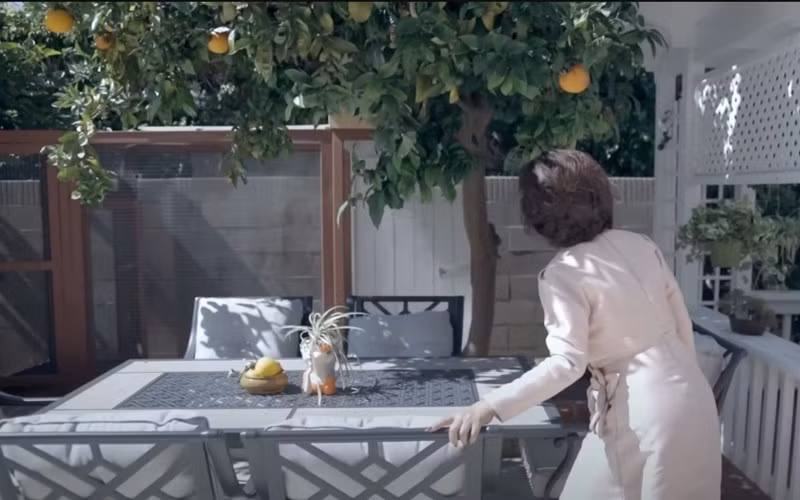 Khu vườn trong biệt thự của Thuý Nga có rất nhiều cây ăn trái, mùa nào thức đấy. Mùa này có cam, táo tàu, lê...