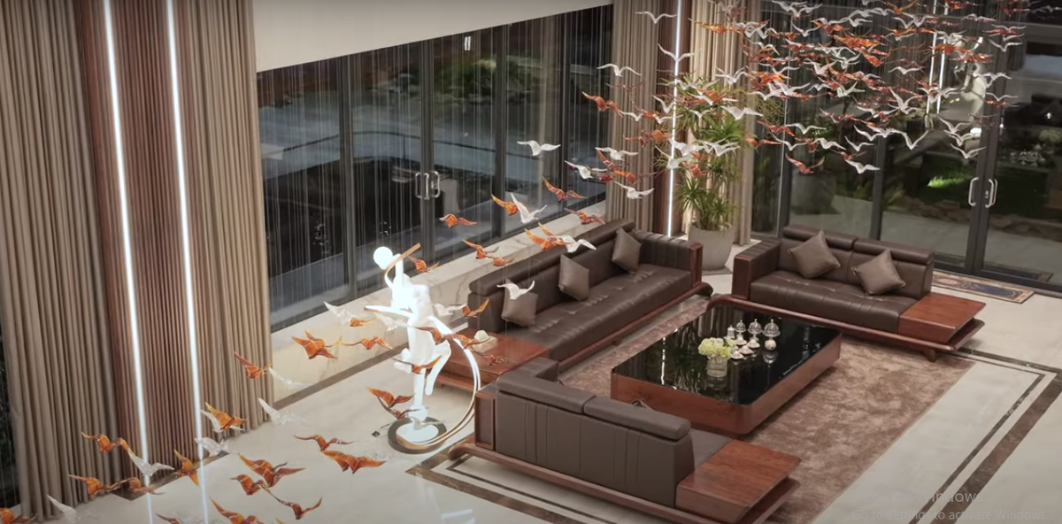 Ấn tượng nhất tại tầng 1 là tạo hình đàn chim bay vào với 288 con bằng pha lê của Tiệp.