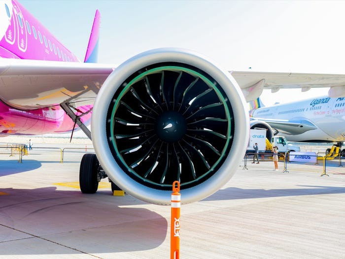 Cung cấp sức mạnh cho máy bay là hai động cơ Pratt &amp; Whitney GTF, hoặc động cơ phản lực cánh quạt. Ảnh: BI