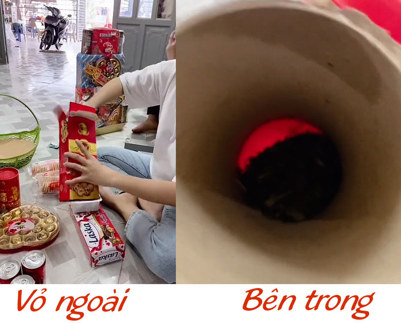 Chưa hết, hộp trà bóc ra cũng trống không, không có gì bên trong. Ảnh: Chụp màn hình TikTok K.A