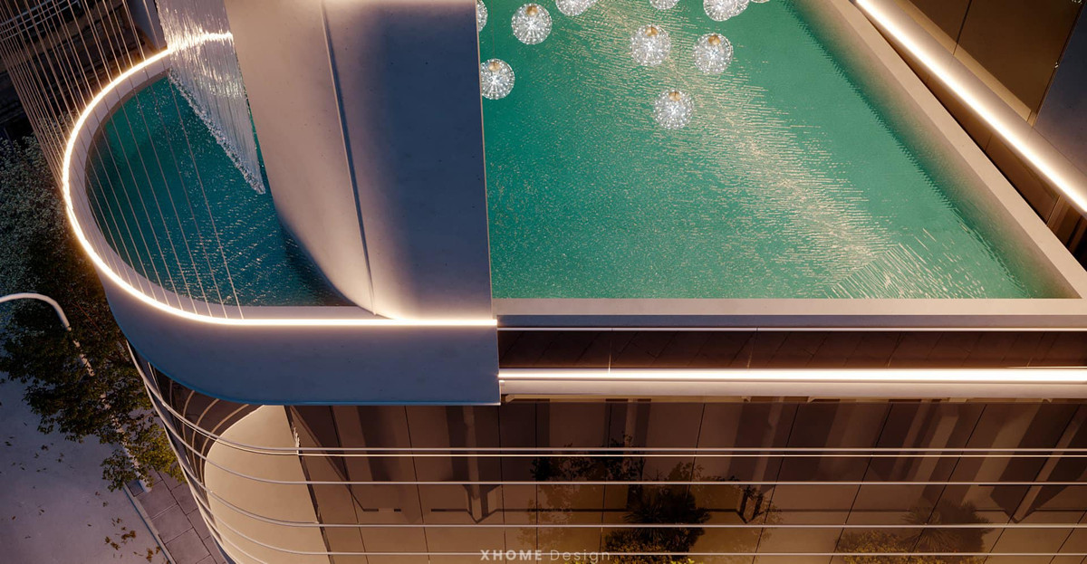 Bể bơi lớn trên sân thượng khiến nhiều người choáng ngợp.