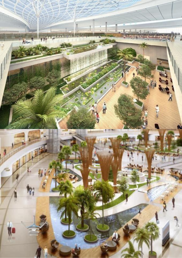 Không gian bên trong cũng được thiết kế cầu kỳ, xen lẫn các loại cây cối với đài phun nước nhân tạo, hướng tới một không gian xanh. Ảnh: ACV