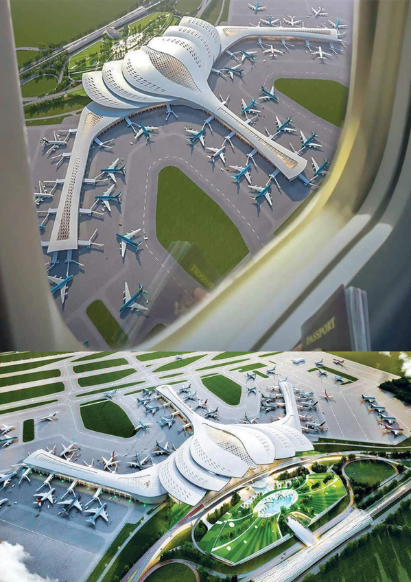 Cách đây không lâu, ACV đưa ra những hình ảnh trên bản kế hoạch của sân bay Long Thành. Trong những hình ảnh được tiết lộ, sân bay Long Thành được thiết kế theo dạng xếp lớp, khiến nhiều người liên tưởng tới củ tỏi. Ảnh: ACV
