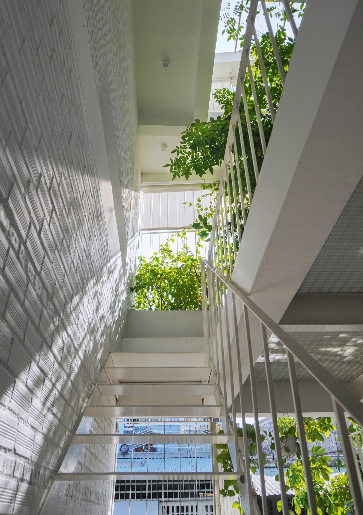 Các không gian đa năng chuyển tiếp và kết nối ánh sáng, cây xanh thông qua thủ pháp sàn lệch và sàn rỗng.