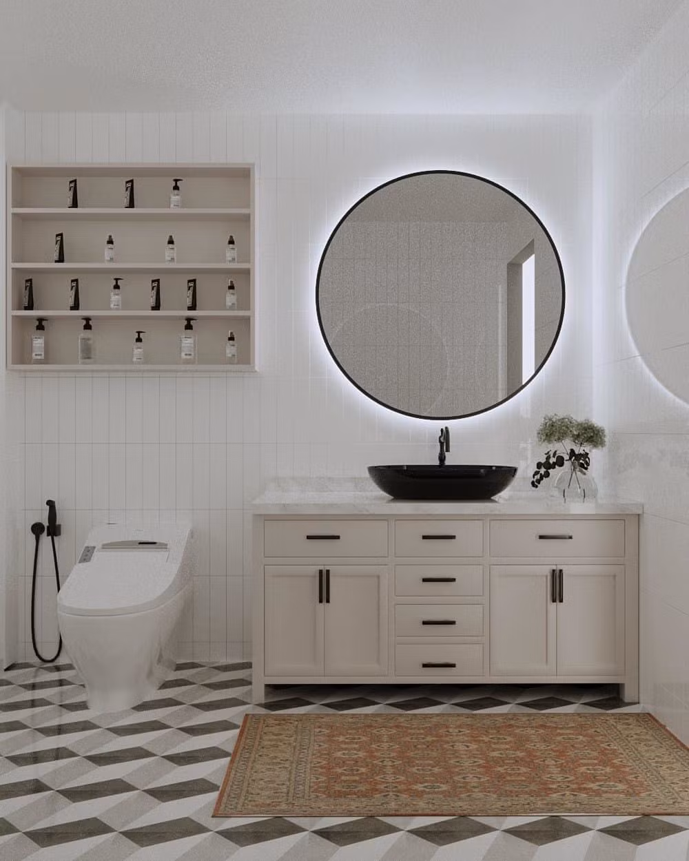 Nhà vệ sinh cũng được thiết kế sang trọng và hiện đại.