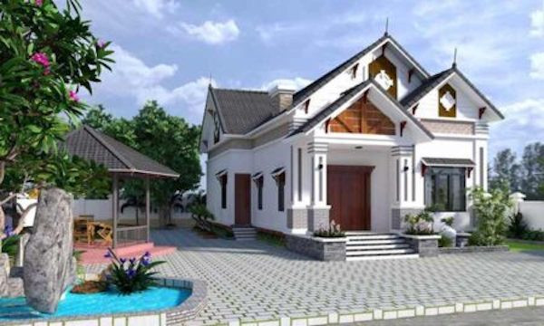 Mẫu nhà cấp 4 thoáng đãng nhờ thiết kế kế cửa kính và sở hữu khoảng sân rộng rãi. Ảnh: Dhbdesign