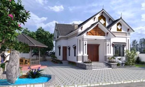 Mẫu nhà cấp 4 thoáng đãng nhờ thiết kế kế cửa kính và sở hữu khoảng sân rộng rãi. Ảnh: Dhbdesign