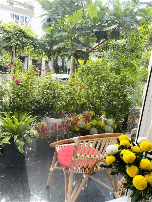 Nữ diễn viên Thân Thuý Hà còn thiết kế thêm góc ngồi thư giãn để ngắm hoa thưởng trà.