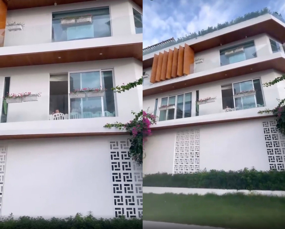 Căn biệt thự gồm 3 tầng, 1 sân thượng có tông màu trắng chủ đạo. Ảnh: chụp màn hình Tiktok